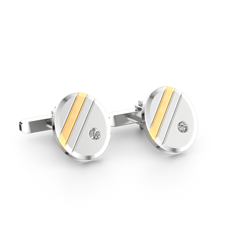 Image of Cufflinks Wesley 585 white gold Zirconia 2.7 mm