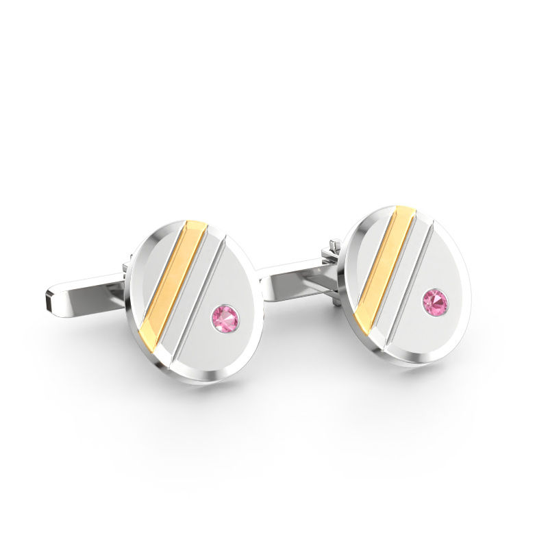 Image of Cufflinks Wesley 585 white gold Pink sapphire 2.7 mm