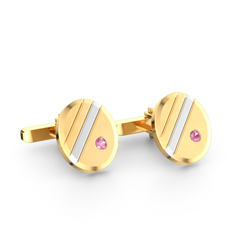 Image of Cufflinks Wesley 585 gold Pink sapphire 2.7 mm