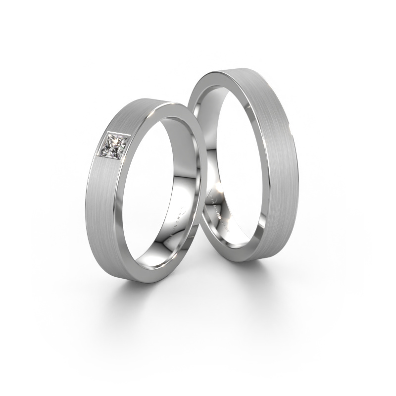 Image of Wedding rings set WH0101LM14BSQ ±4x2 mm 14 Carat white gold Diamond 0.17 crt