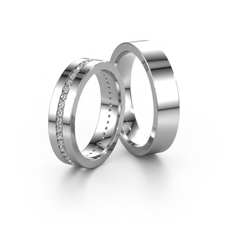 Bild von Trauringe set WH0103LM15BP ±5x2 mm 14 Karat Weißgold Diamant 0.44 crt