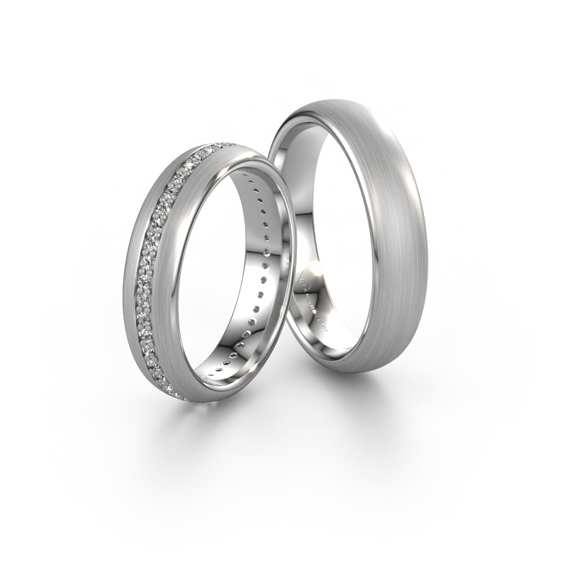 Image of Wedding rings set WH0103LM35BM ±5x2 mm 14 Carat white gold Diamond 0.44 crt