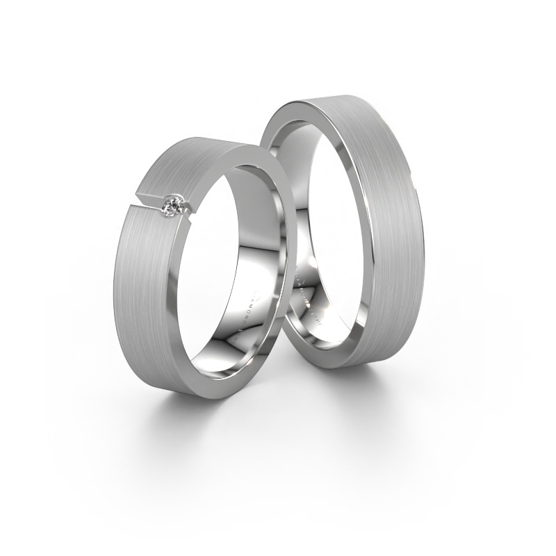 Afbeelding van Trouwringen set WH0120LM15BM ±5x2 mm 14 Carat witgoud Diamant 0.03 crt