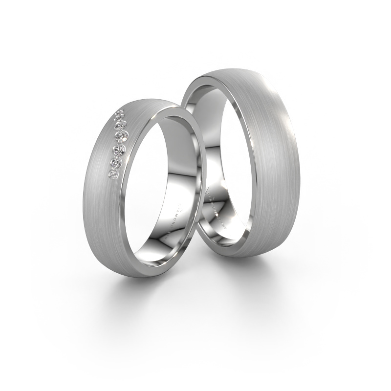 Afbeelding van Trouwringen set WH0130LM26BM ±6x2 mm 14 Carat witgoud Diamant 0.012 crt
