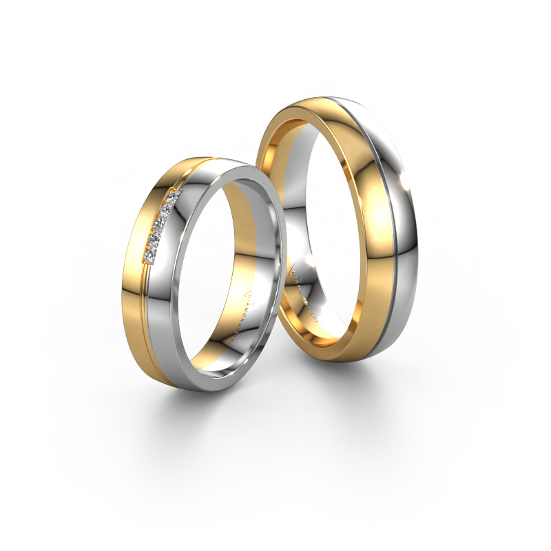 Image of Wedding rings set WH0132LM25BP ±5x2 mm 14 Carat gold Diamond 0.01 crt