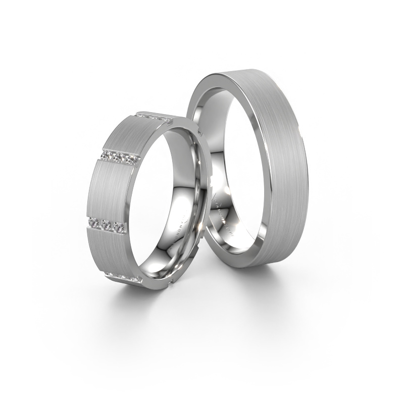 Bild von Eheringe set WH0135LM15BM ±5x2 mm 14 Karat Weißgold Diamant 0.012 crt