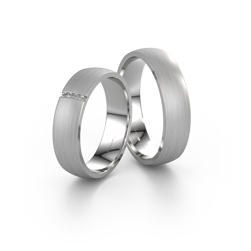 Bild von Trauringe set WH0154LM25XM ±5x1.5 mm 14 Karat Weißgold Diamant 0.007 crt