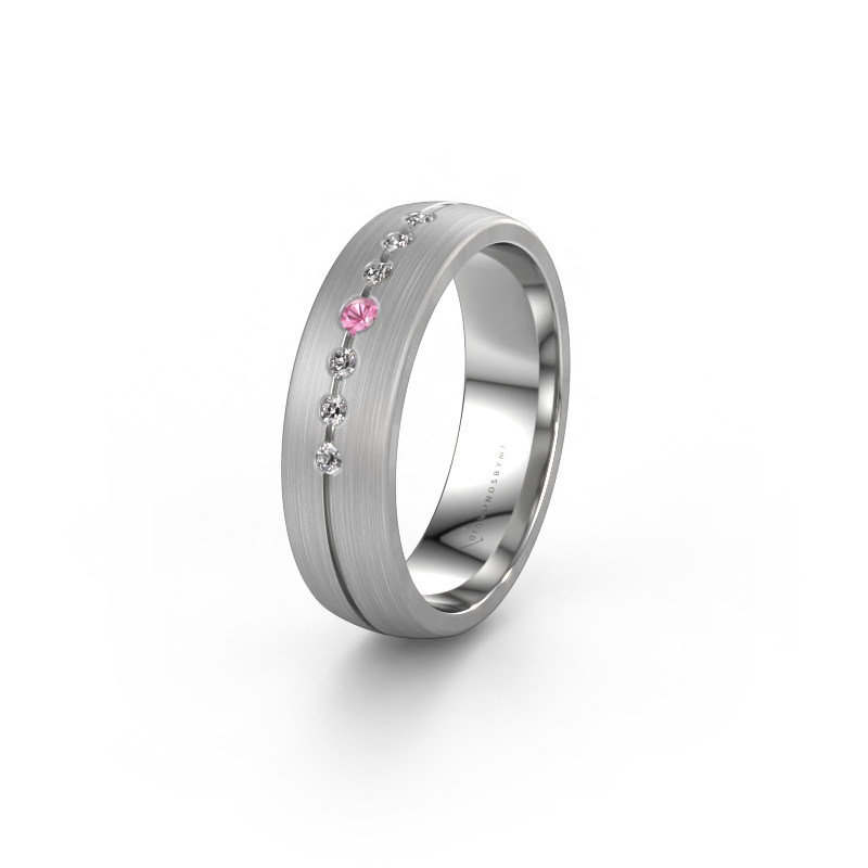 Image of Wedding ring WH0162L25A 585 white gold ±0.22x0.07 in Pink sapphire