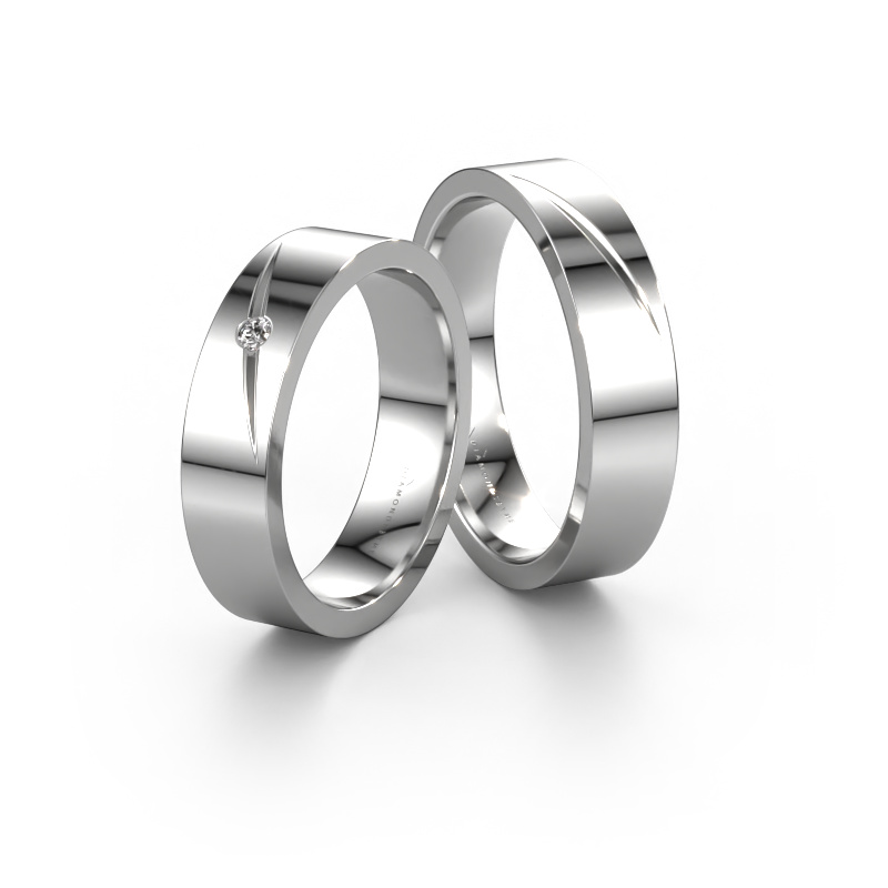 Afbeelding van Trouwringen set WH0170LM15AP ±5x1.7 mm 14 Carat witgoud Diamant 0.03 crt