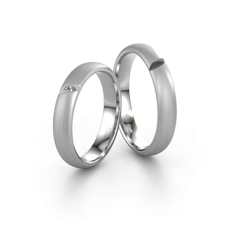 Image of Wedding rings set WH0176LM34AP ±4x1.7 mm 14 Carat white gold Diamond 0.025 crt