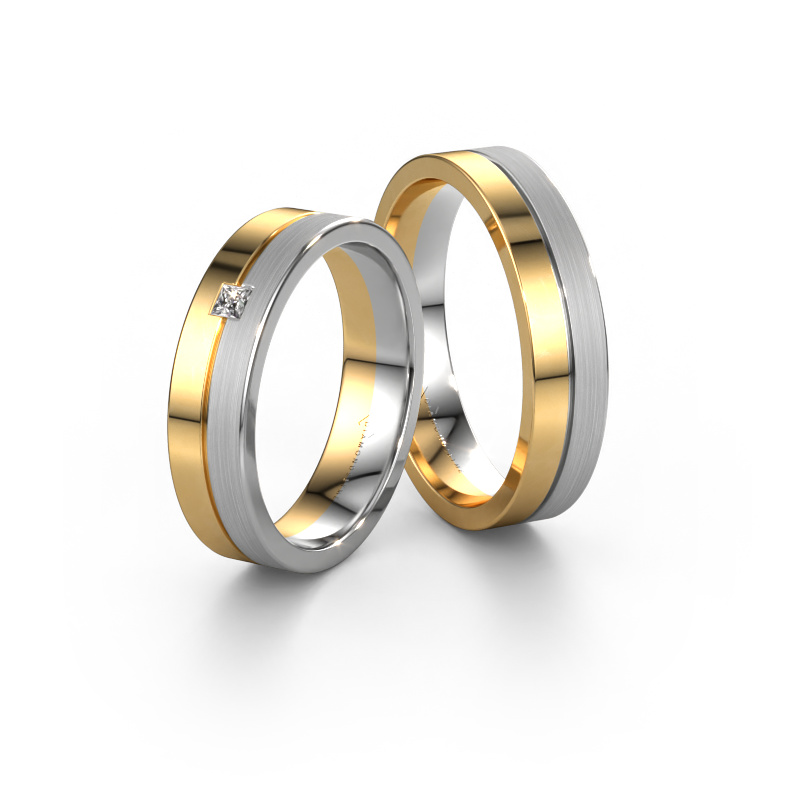 Image of Wedding rings set WH0201LM15APMSQR ±5x1.7 mm 14 Carat gold Diamond 0.05 crt