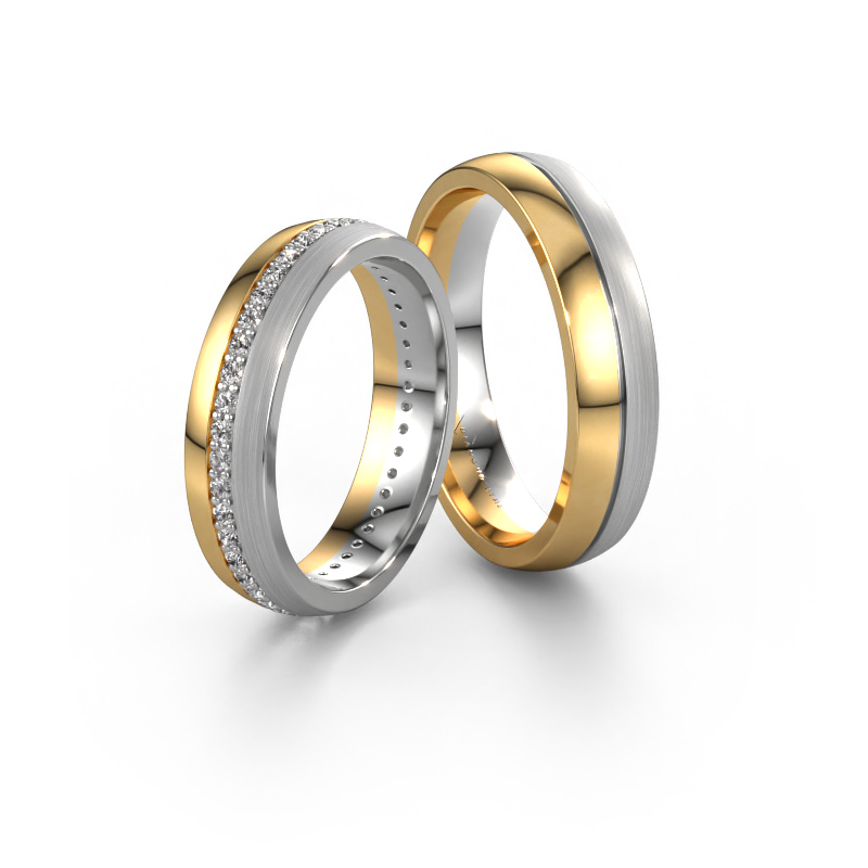 Image of Wedding rings set WH0203LM25BPM ±5x2 mm 14 Carat gold Diamond 0.44 crt