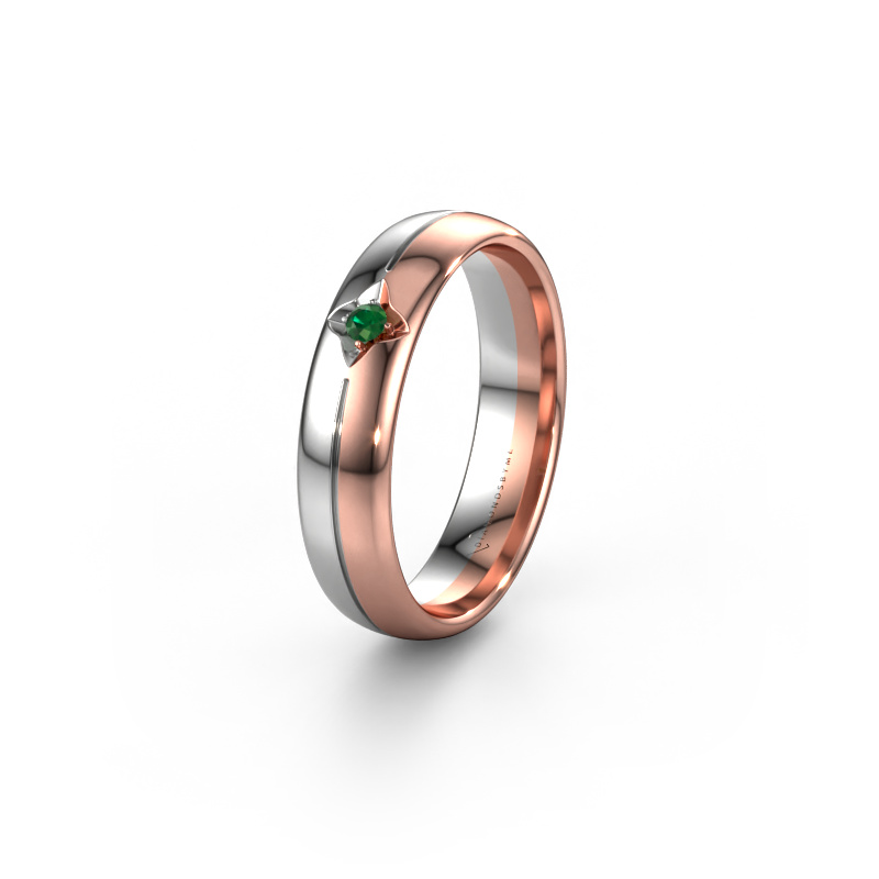 Image of Wedding ring WH0221L35X 585 rose gold ±5x1.5 mm Emerald