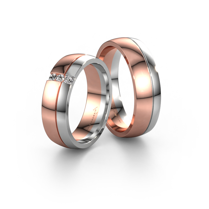 Image of Wedding rings set WH0223LM56A ±0.24x0.07 in 14 Carat rose gold Diamond 0.03 crt