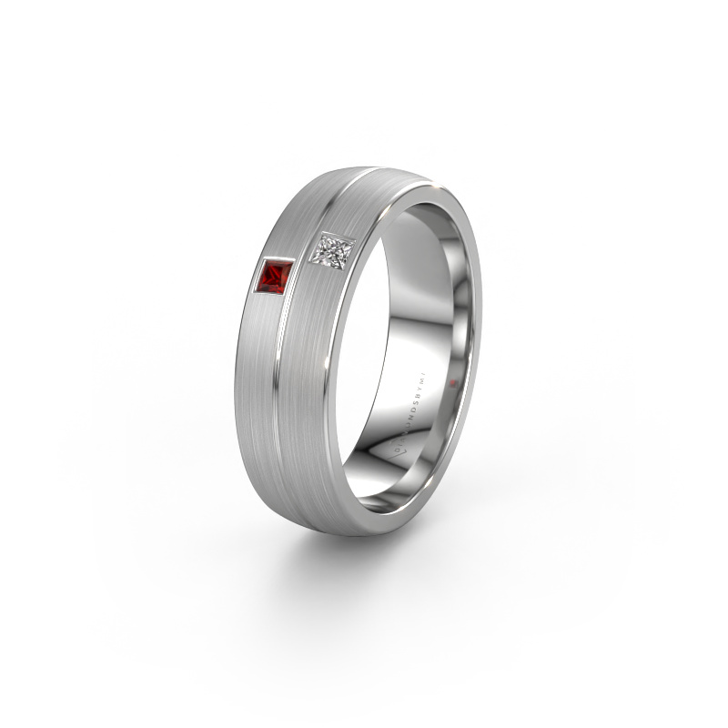 Image of Wedding ring WH0250L26BM 585 white gold ±6x2 mm Garnet