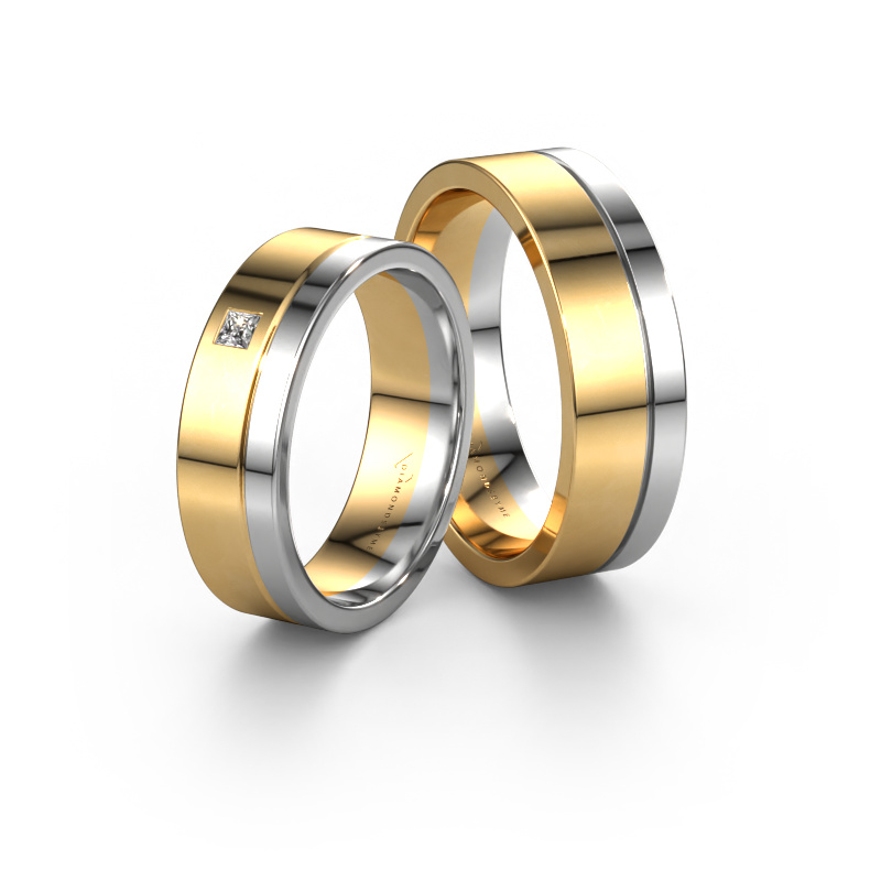 Image of Wedding rings set WH0301LM16APSQ ±6x1.7 mm 14 Carat gold Diamond 0.05 crt