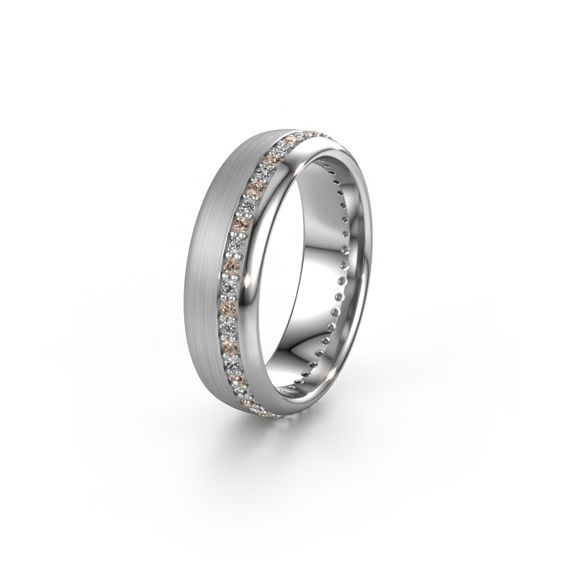 Image of Wedding ring WH0303L36BMP 585 white gold ±0.24x0.08 in Brown diamond