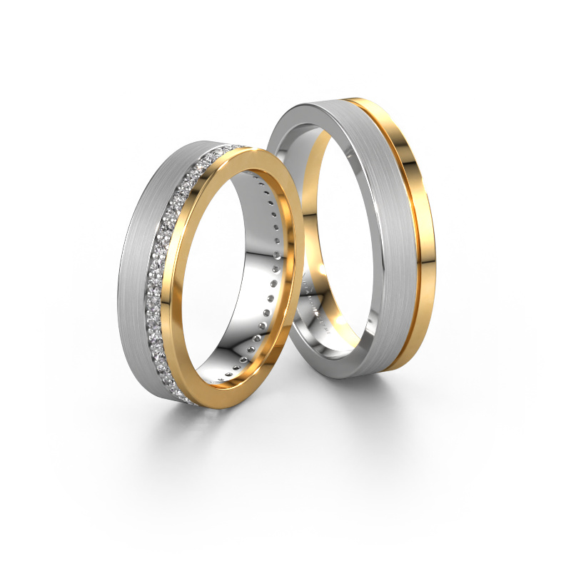 Bild von Trauringe set WH0303LM15BM ±5x2 mm 14 Karat Weißgold Diamant 0.01 crt