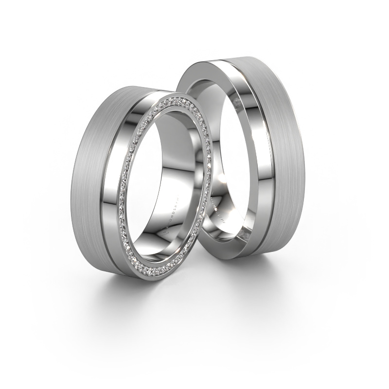 Afbeelding van Trouwringen set WH0313LM16BPM ±6x2 mm 14 Carat witgoud Diamant 0.29 crt