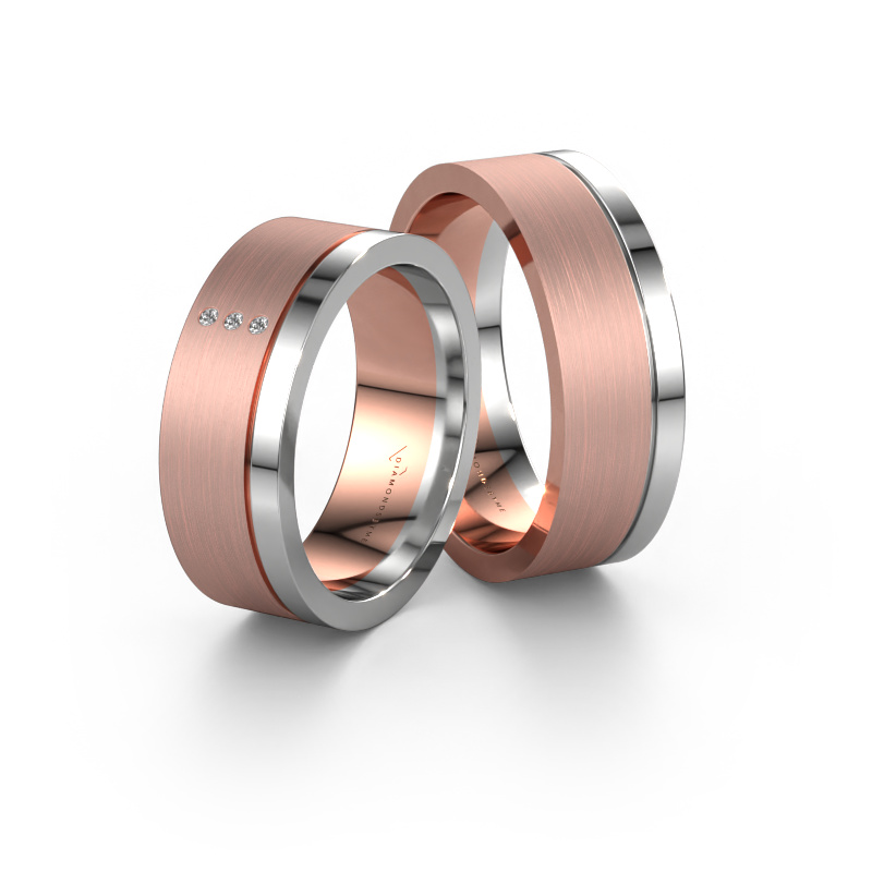 Afbeelding van Trouwringen set WH0325LM17APM ±7x1.7 mm 14 Carat rosé goud Diamant 0.008 crt