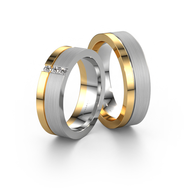 Afbeelding van Trouwringen set WH0327LM16BPM ±6x2 mm 14 Carat witgoud Diamant 0.03 crt