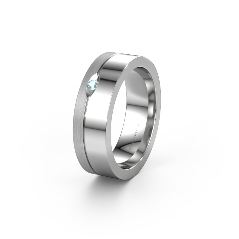 Image of Wedding ring WH0329L16B 950 platinum ±0.24x0.08 in Aquamarine