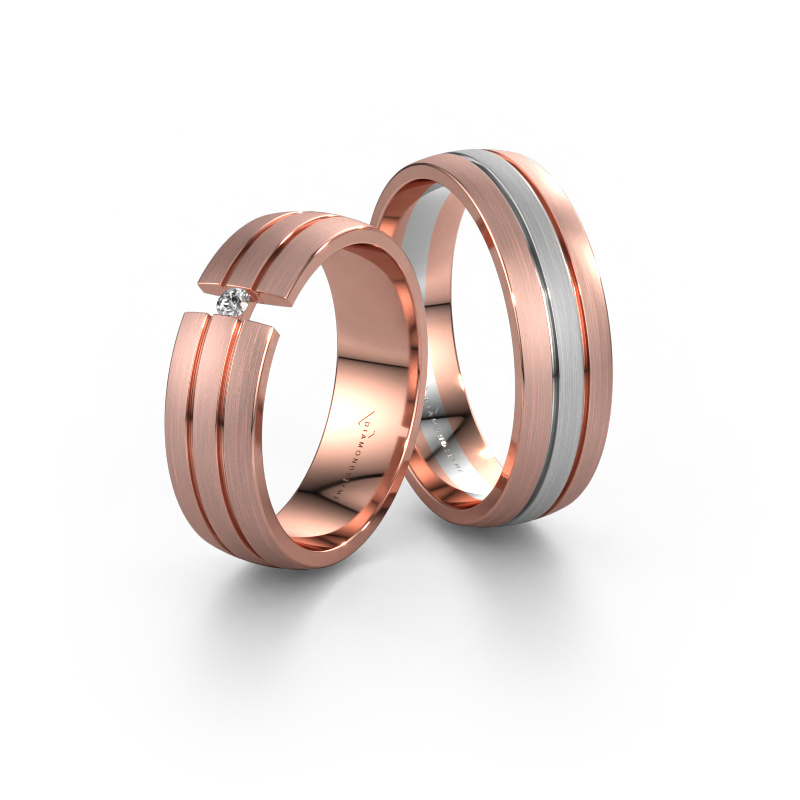 Image of Wedding rings set WH0402LM26AM ±0.24x0.07 in 14 Carat rose gold Diamond 0.03 crt