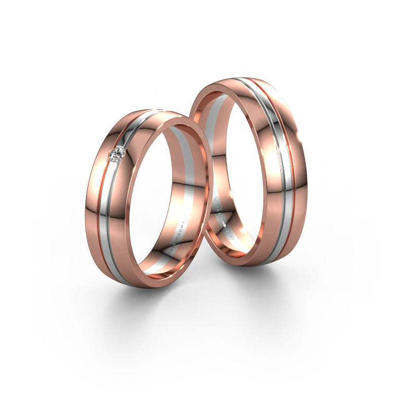 Image of Wedding rings set WH0420LM25XP ±0.20x0.06 in 14 Carat rose gold Diamond 0.03 crt