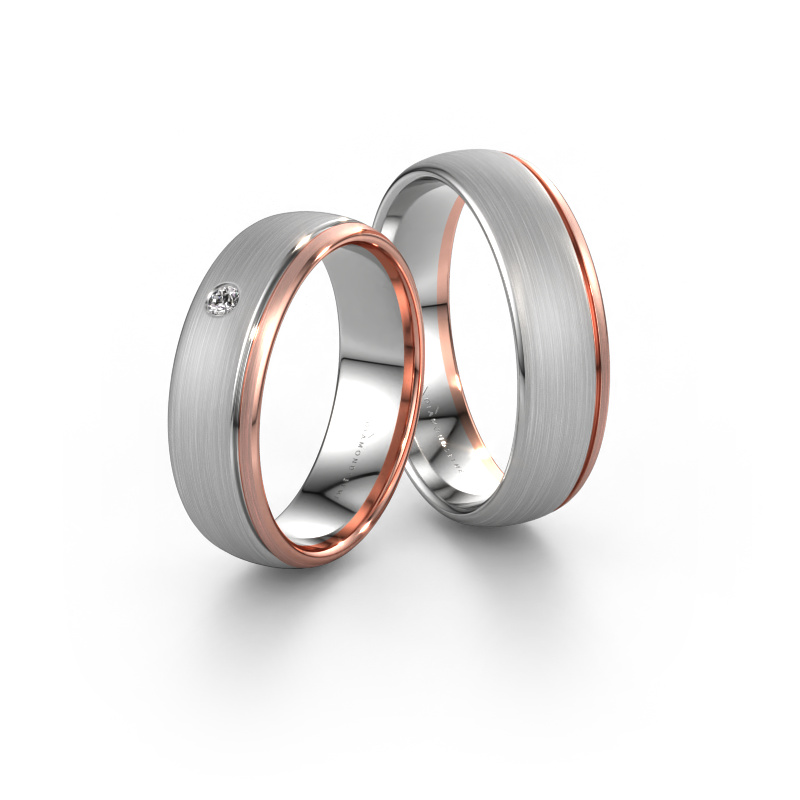 Image of Wedding rings set WH0501LM36AM ±6x1.7 mm 14 Carat white gold Diamond 0.03 crt