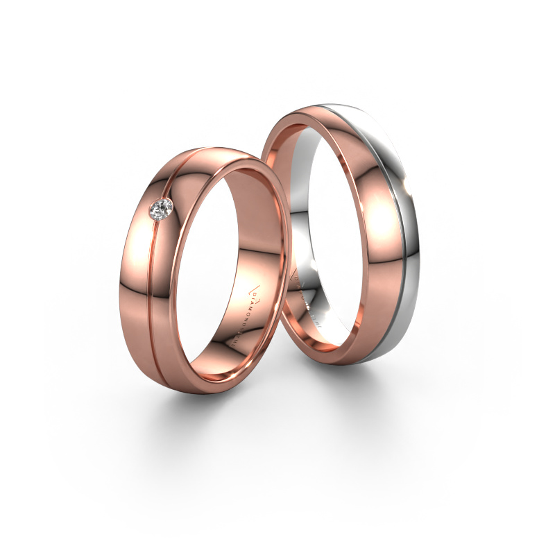 Image of Wedding rings set WH0901LM25AP ±0.20x0.07 in 14 Carat rose gold Diamond 0.03 crt