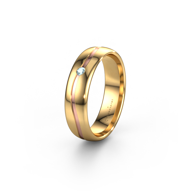 Afbeelding van Trouwring WH0905L35X 585 goud ±5x1.7 mm Aquamarijn