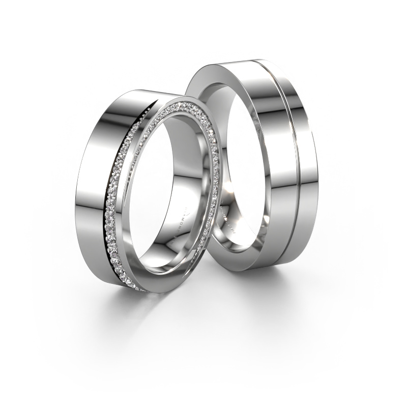 Image de Set Bagues de mariage WH1002LM15DP ±5x2.3 mm 14 Carat or blanc Diamant 0.003 crt