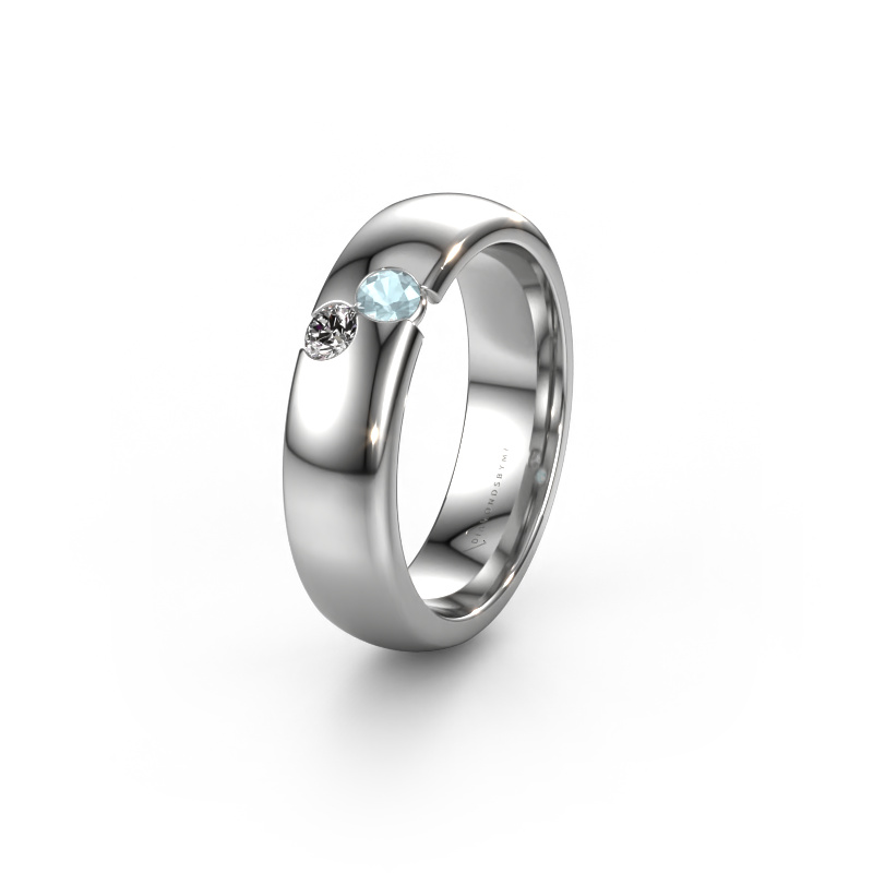 Image of Wedding ring WH1003L26C 585 white gold ±0.24x0.09in Aquamarine