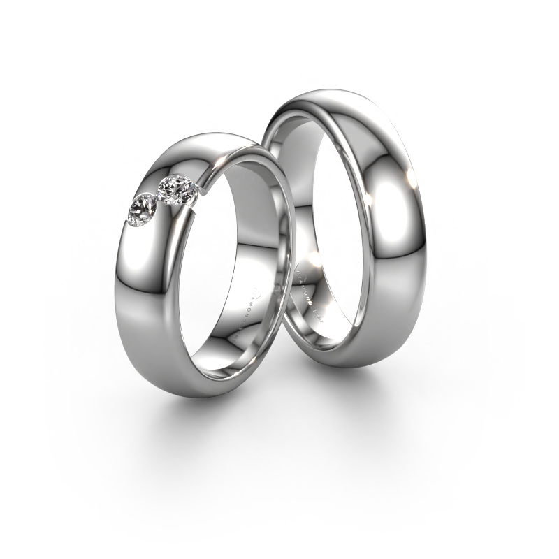 Bild von Trauringe set WH1003LM26CP ±6x2.2 mm 14 Karat Weißgold Diamant 0.10 crt