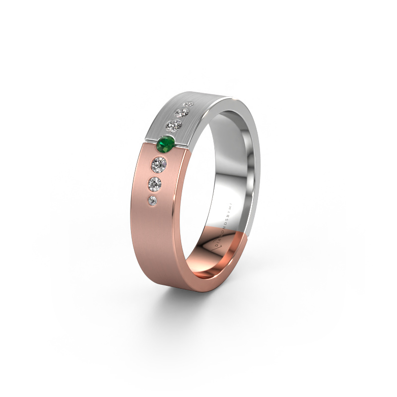 Image of Wedding ring WH1101L15SAM 585 rose gold ±5x1.7 mm Emerald
