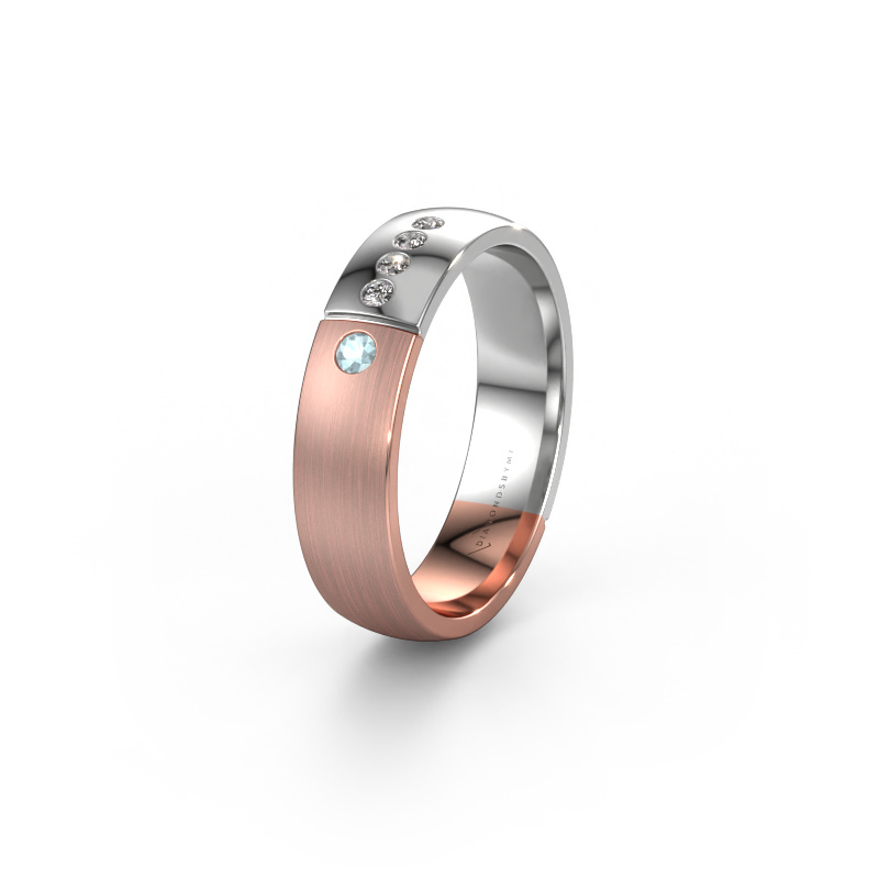 Image of Wedding ring WH1101L25SAMP 585 rose gold ±5x1.7 mm Aquamarine