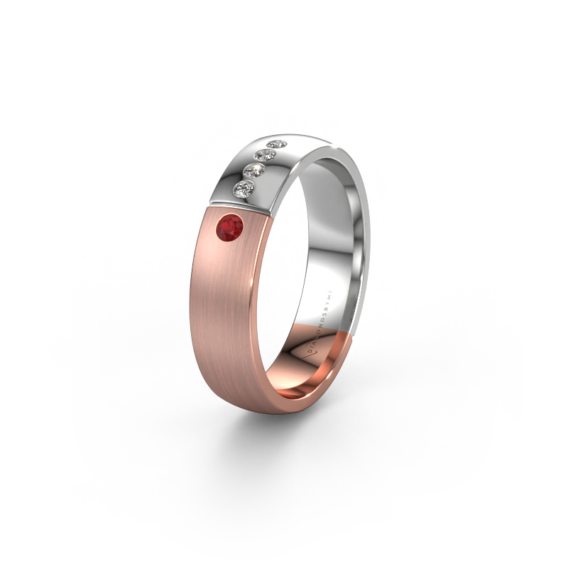 Image of Wedding ring WH1101L25SAMP 585 rose gold ±5x1.7 mm Ruby