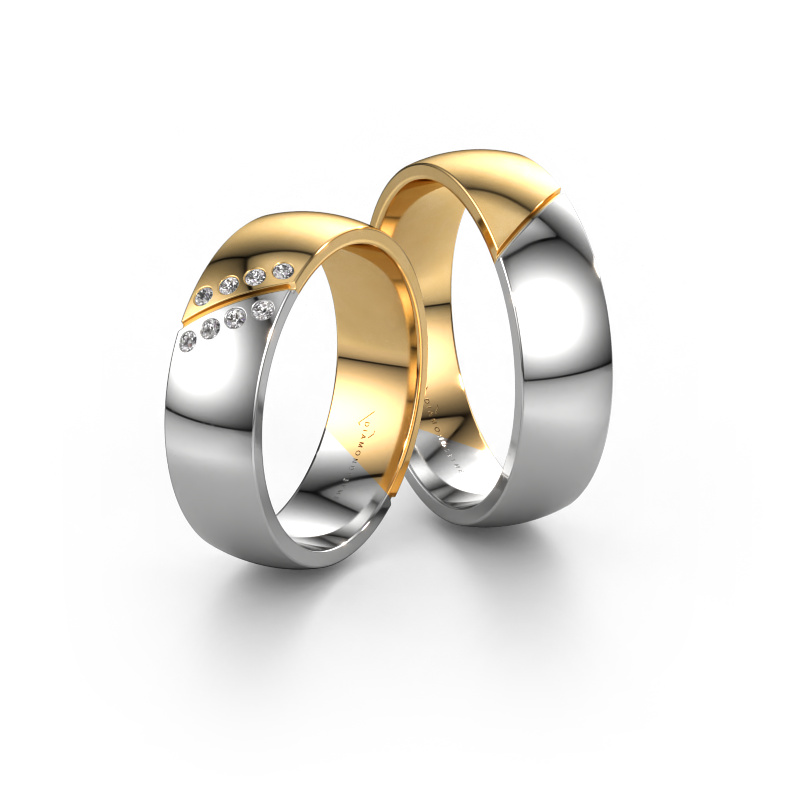 Afbeelding van Trouwringen set WH1201LM26A8SM ±6x1.7 mm 14 Carat witgoud Diamant 0.012 crt