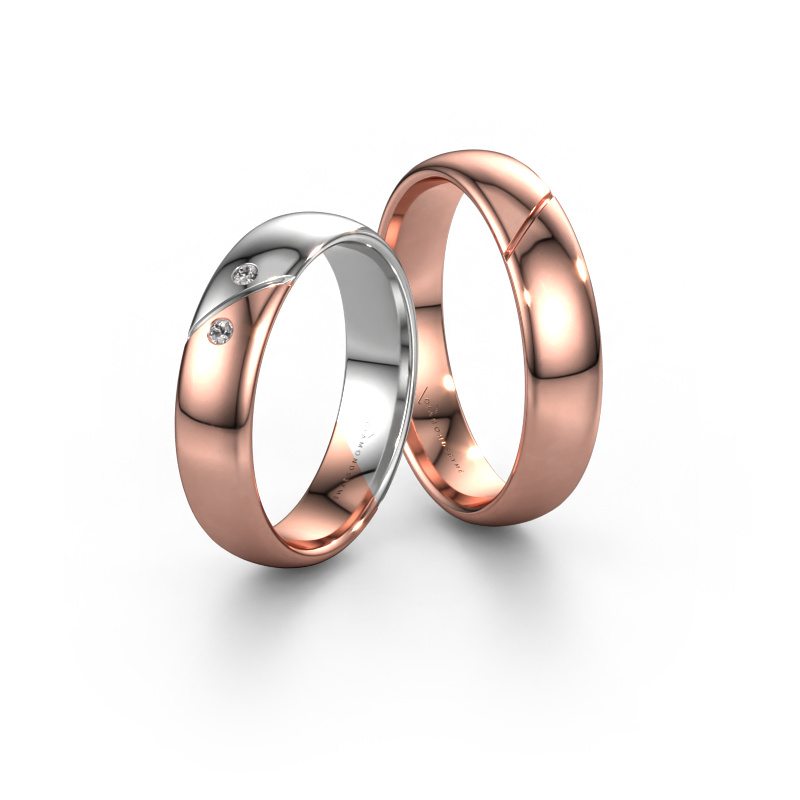 Afbeelding van Trouwringen set WH1201LM35A2SP ±5x1.7 mm 14 Carat rosé goud Diamant 0.015 crt