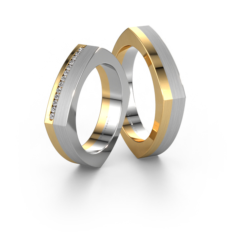 Image of Wedding rings set WH2005LM15B ±5x2 mm 14 Carat gold Diamond 0.008 crt
