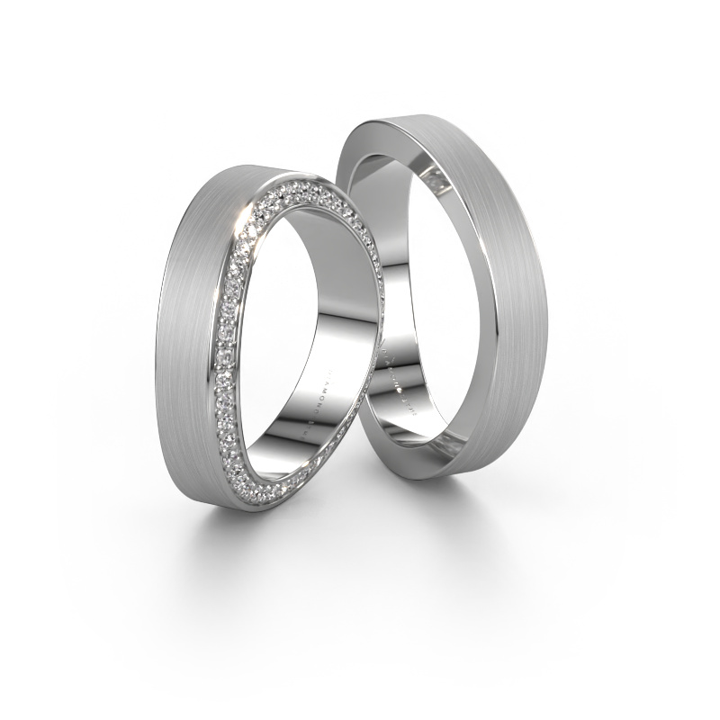 Image of Wedding rings set WH2027LM37CM ±7x2.2 mm 14 Carat white gold Diamond 0.008 crt