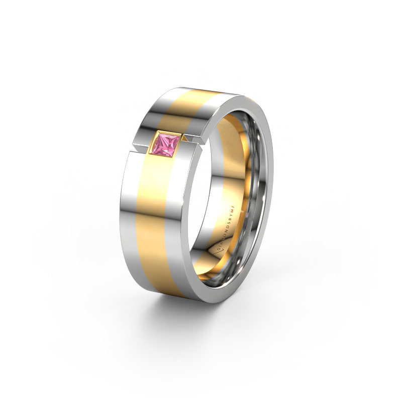 Image of Wedding ring WH2042P 585 gold ±0.28x0.09in Pink sapphire