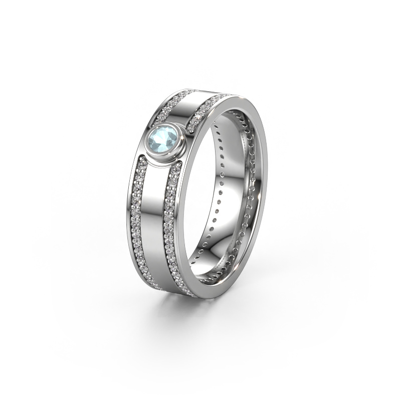 Image of Wedding ring WH2044P 585 white gold ±0.24x0.08 in Aquamarine