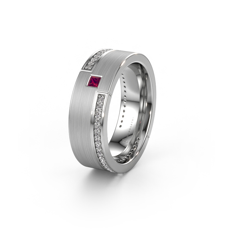 Image of Wedding ring WH2048L17DM 585 white gold ±0.28x0.09in Rhodolite