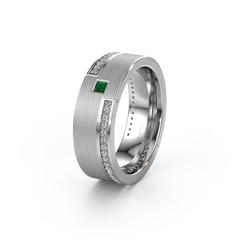 Image of Wedding ring WH2048L17DM 950 platinum ±0.28x0.09in Emerald