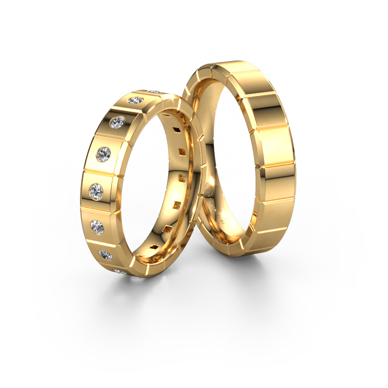Image of Wedding rings set WH2055LM15DP ±5x2.4 mm 14 Carat gold Diamond 0.03 crt