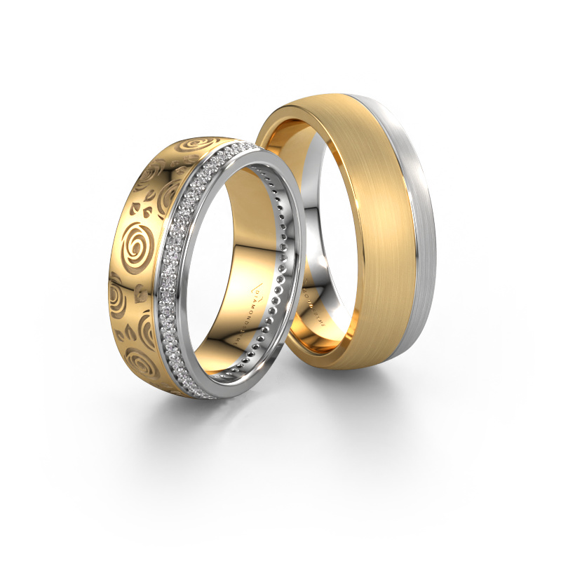 Image of Wedding rings set WH2066LM27D ±0.28x0.09in 14 Carat gold Diamond 0.005 crt