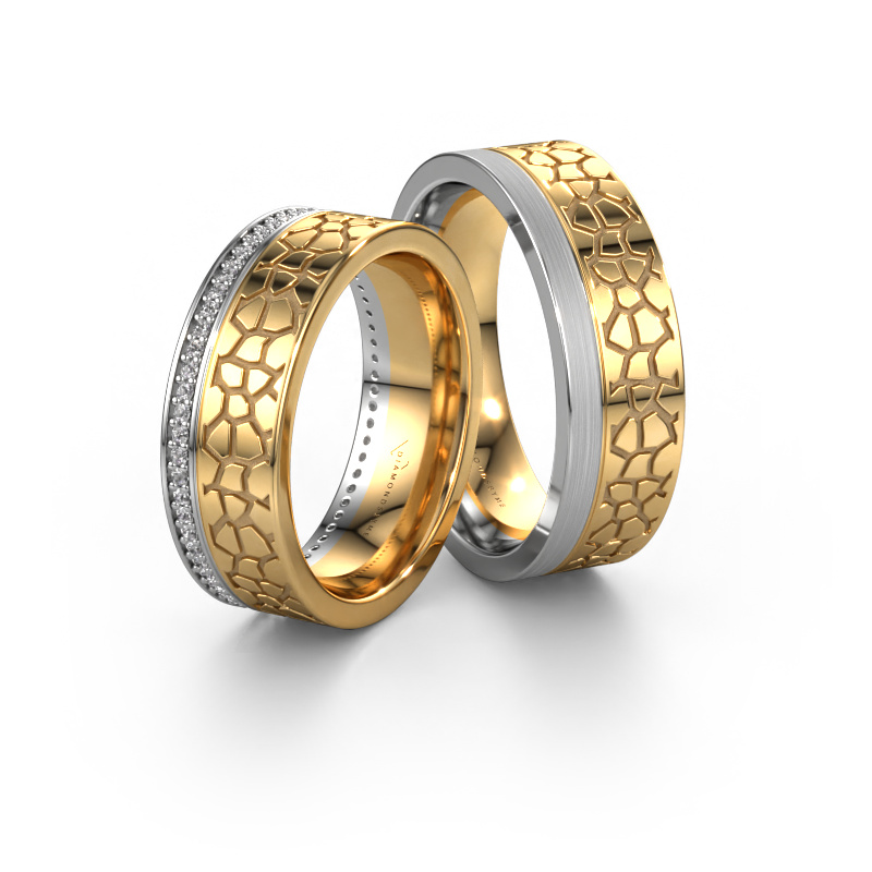 Bild von Trauringe set WH2070LM17C ±7x2.2 mm 14 Karat Weißgold Diamant 0.005 crt