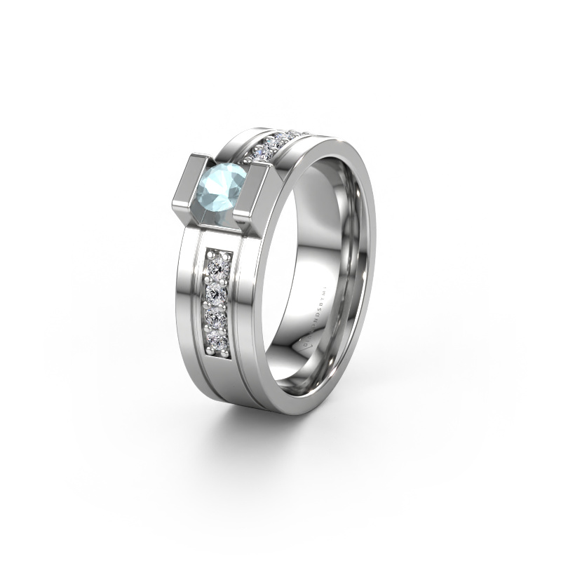 Image of Wedding ring WH2092L16BP 950 platinum ±0.26x0.08 in Aquamarine