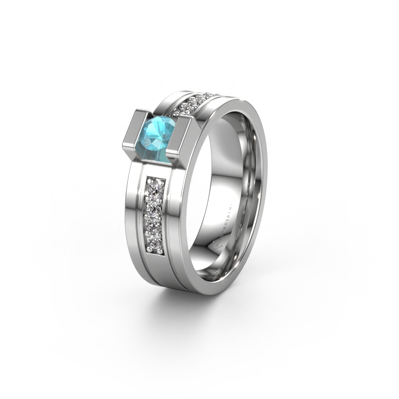 Image of Wedding ring WH2092L16BP 950 platinum ±0.26x0.08 in Blue topaz